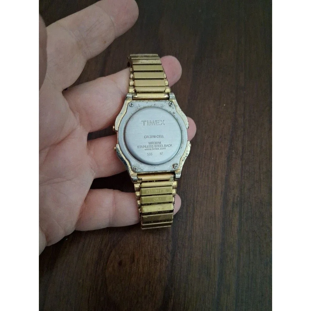 Timex Digital Goldtone Expansion Watch Alarm Indiglo Chrono Working 6.5” 2016